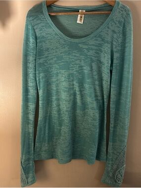 BKE Teal Long-Sleeve Knit Top with Lace Cuff Detail